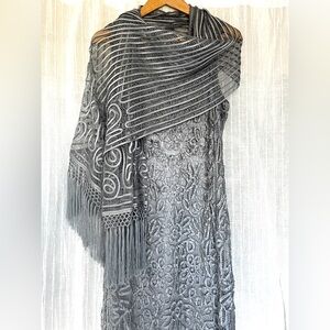 Soulmates Hand-Crocheted Silk Beaded Dress & Matching Wrap– Art Deco Lace